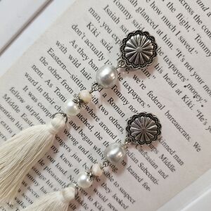 Vintage-Inspired Silver and Cream Pearl Tassel Earrings